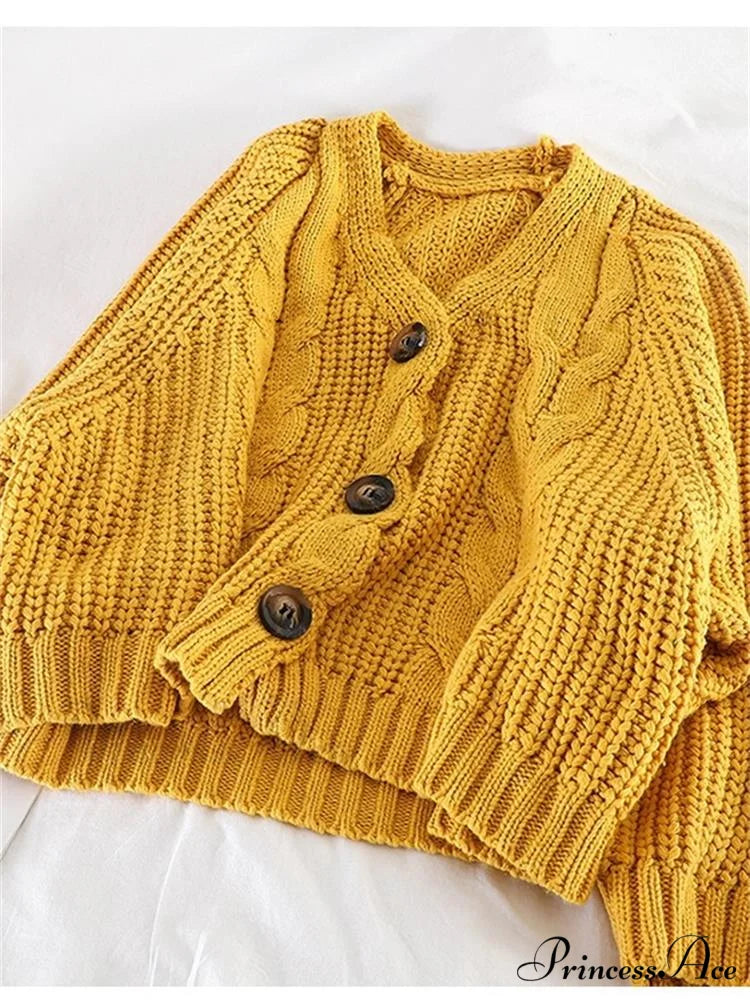 Fall Winter Twsied Cardigan LM19186-A Yellow / One Size
