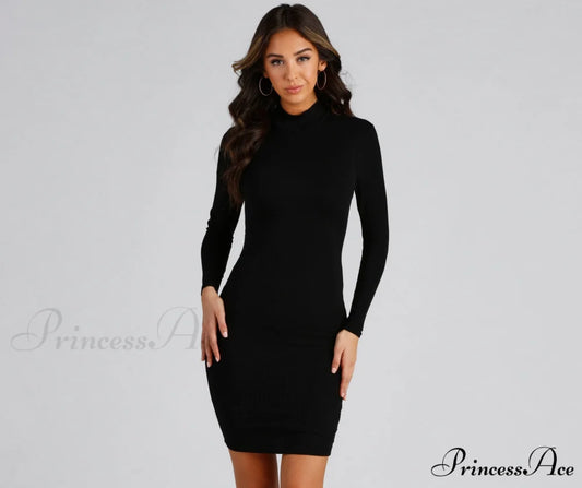 Falling For Chic Charming Mock Neck Dress BLACK / XS