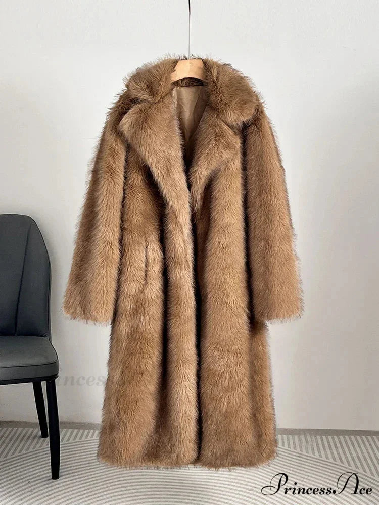 False Fur Collar Baggy Extended Sleeve Overcoat overcoats-241228