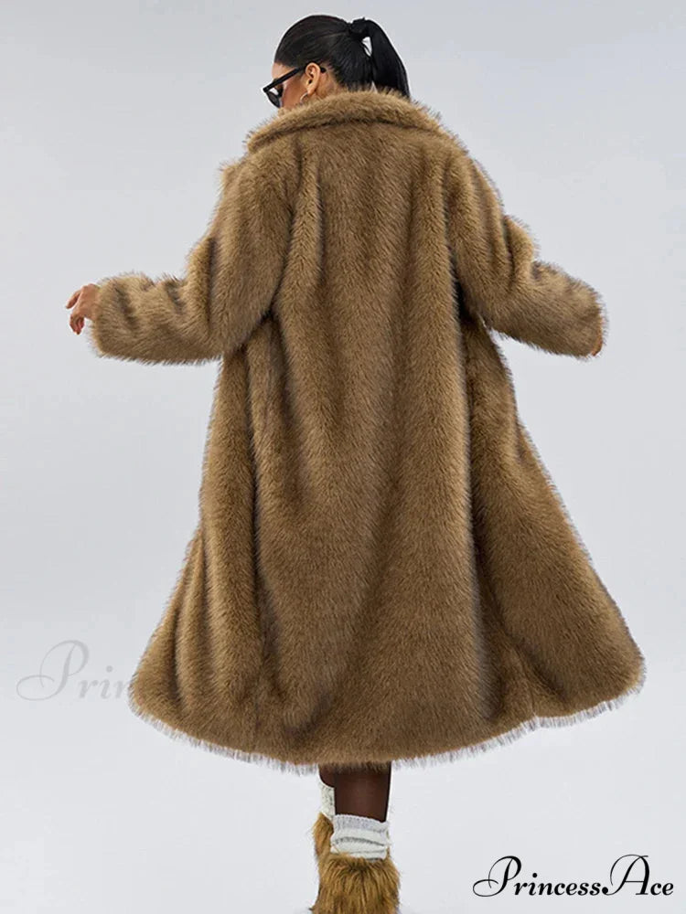 False Fur Collar Baggy Extended Sleeve Overcoat overcoats-241228