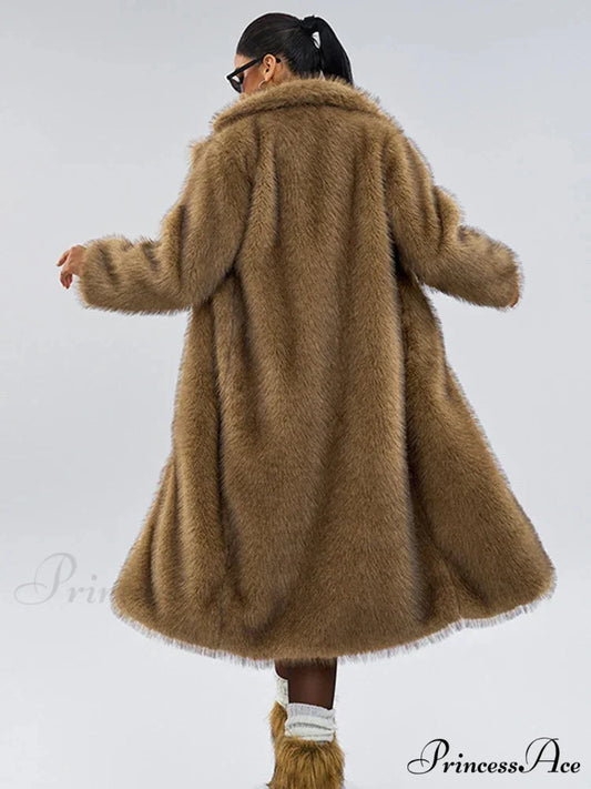 False Fur Collar Baggy Extended Sleeve Overcoat overcoats-241228
