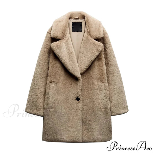 False Fur Lapel Extended Sleeve Cozy Overcoat Caramel / S overcoats-241228