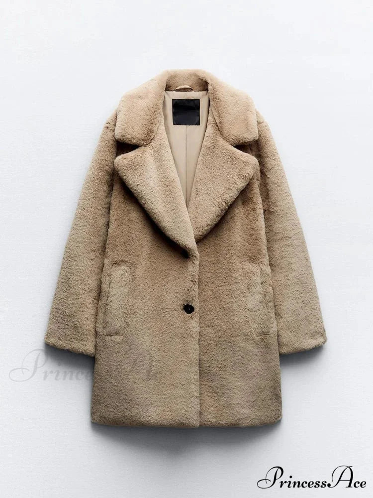 False Fur Lapel Extended Sleeve Cozy Overcoat overcoats-241228