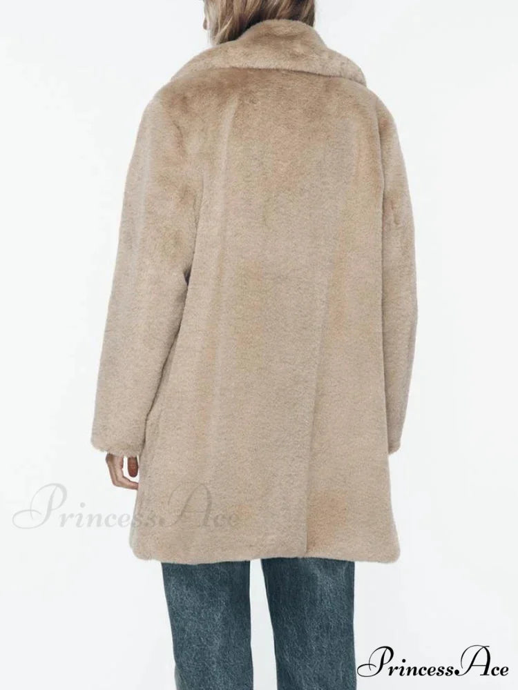 False Fur Lapel Extended Sleeve Cozy Overcoat overcoats-241228