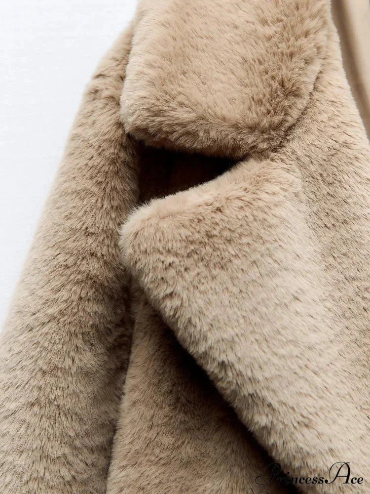 False Fur Lapel Extended Sleeve Cozy Overcoat overcoats-241228