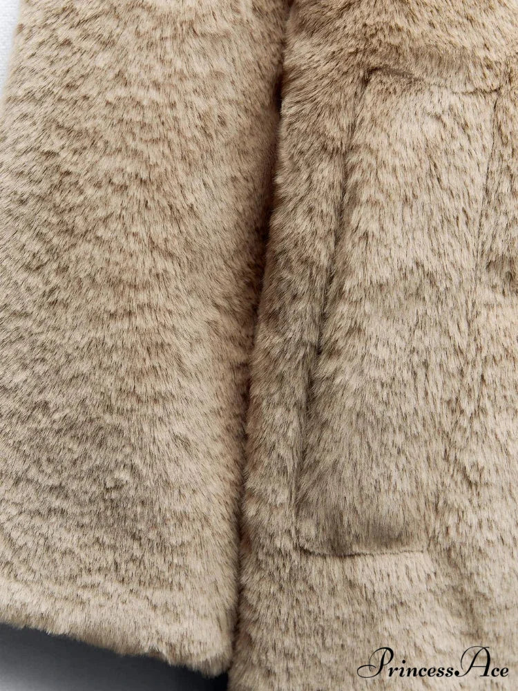 False Fur Lapel Extended Sleeve Cozy Overcoat overcoats-241228