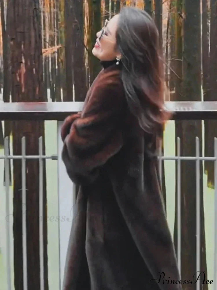 False Fur Lapel Soft Imitation Mink Overcoat overcoats-241228