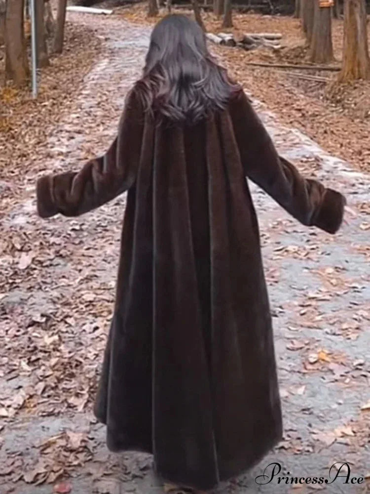 False Fur Lapel Soft Imitation Mink Overcoat overcoats-241228