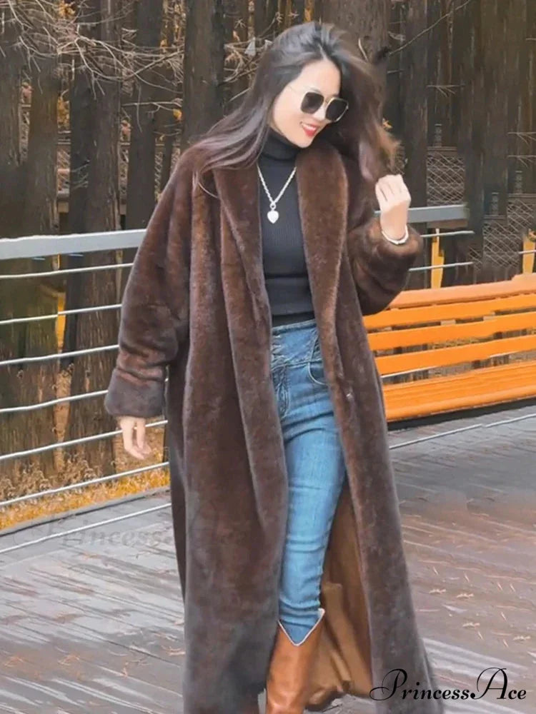 False Fur Lapel Soft Imitation Mink Overcoat overcoats-241228