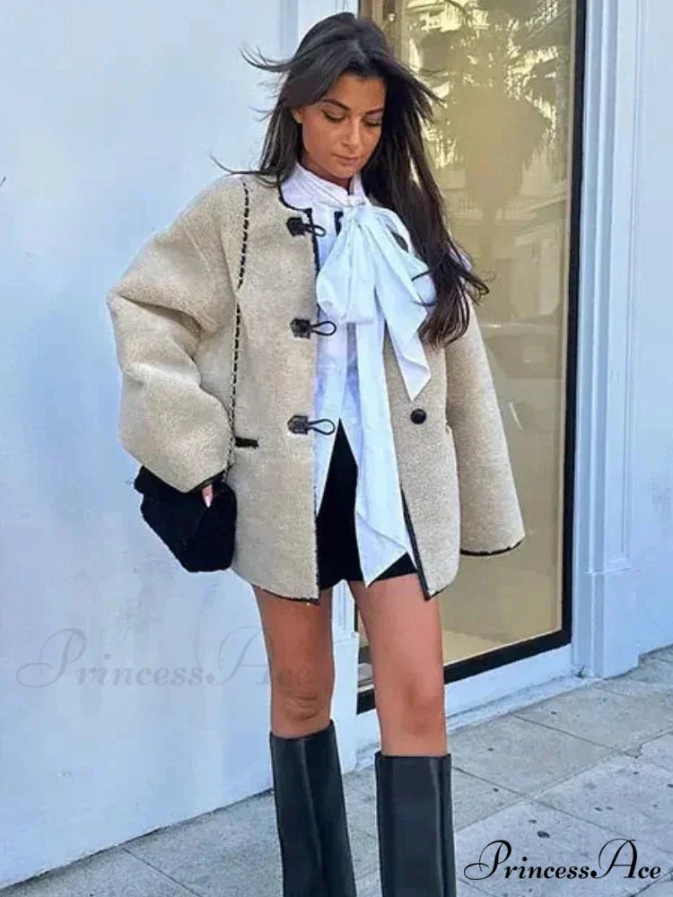 False Wool Baggy Vintage Round-neck Overcoat overcoats-241228