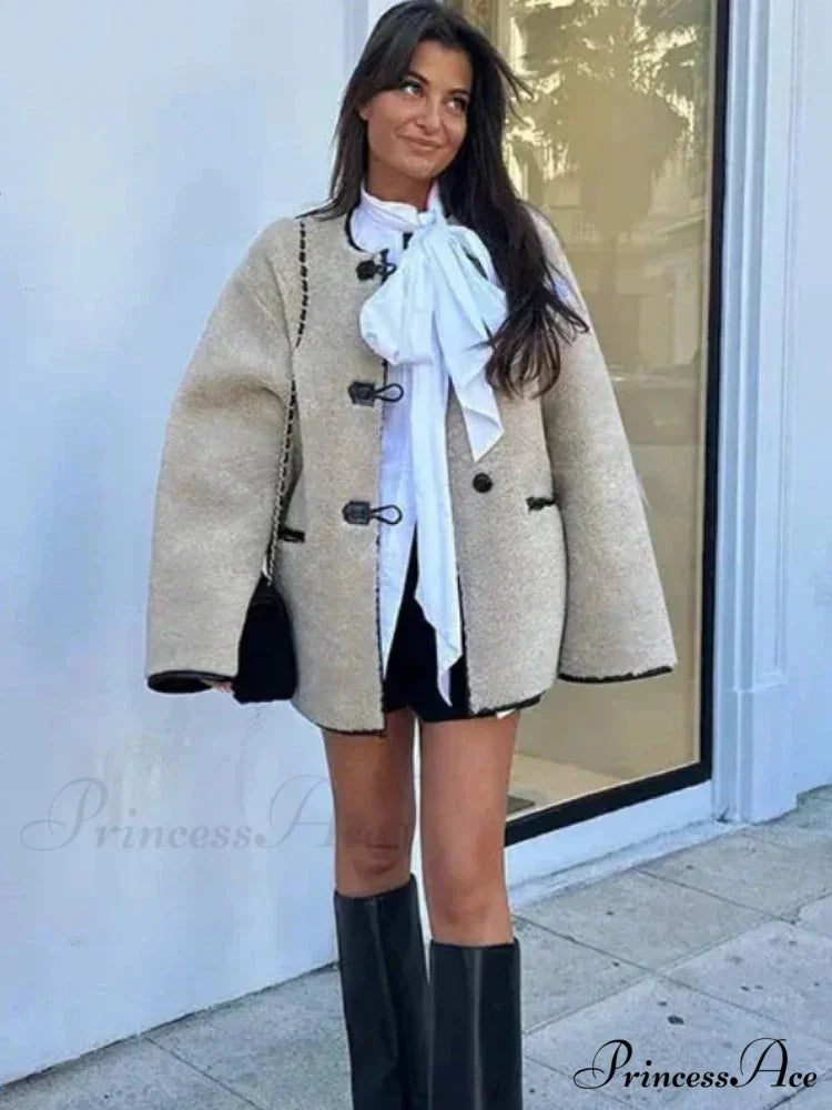 False Wool Baggy Vintage Round-neck Overcoat overcoats-241228