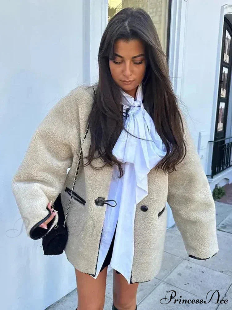 False Wool Baggy Vintage Round-neck Overcoat overcoats-241228