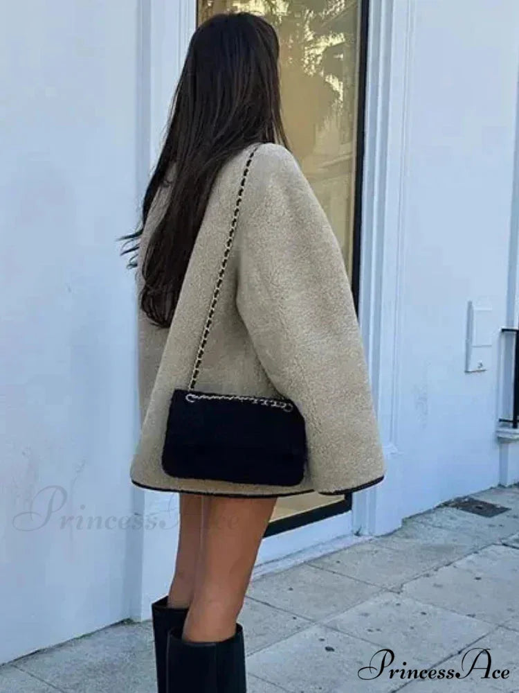 False Wool Baggy Vintage Round-neck Overcoat overcoats-241228