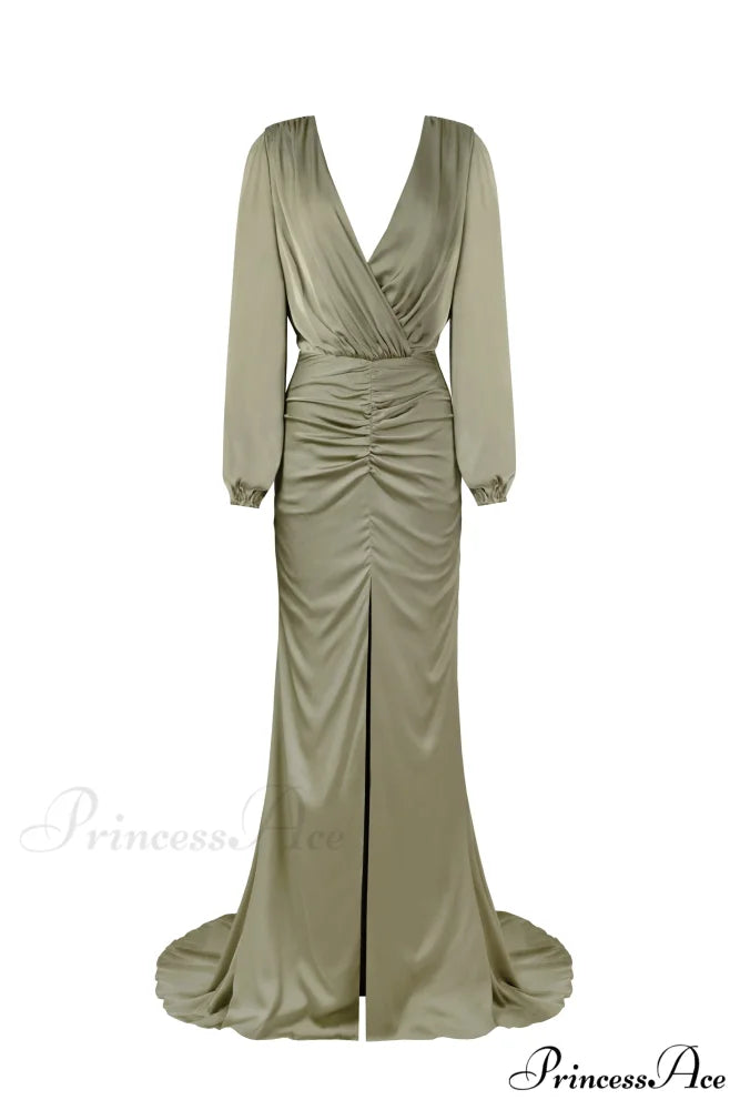 Fancy Olive Silk Charming Maxi Evening Dress XXS / Olive