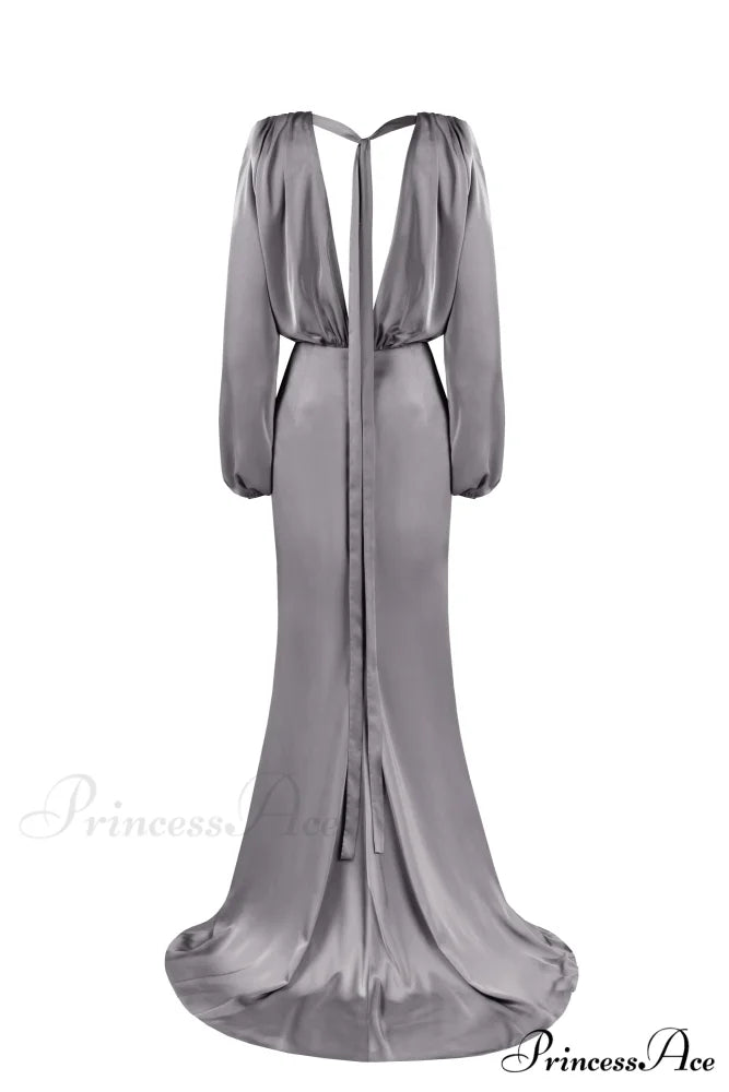 Fancy Silver Silk Charming Maxi Evening Dress