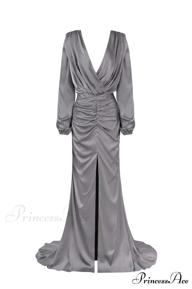 Fancy Silver Silk Charming Maxi Evening Dress XXS / Silver