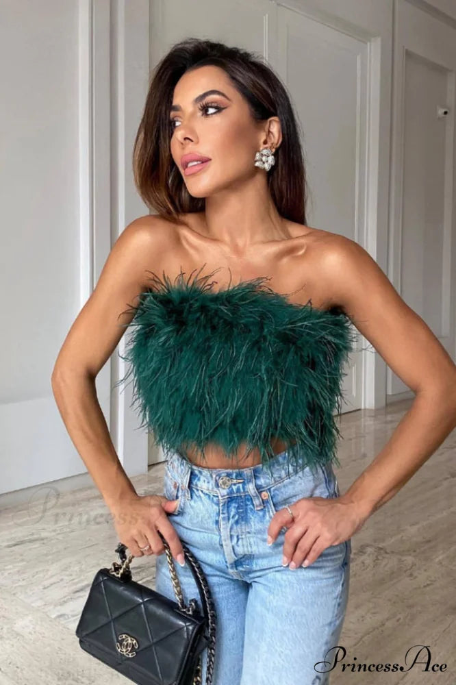 Fancy Strapless Stylish Feather Crop Top S / 5#