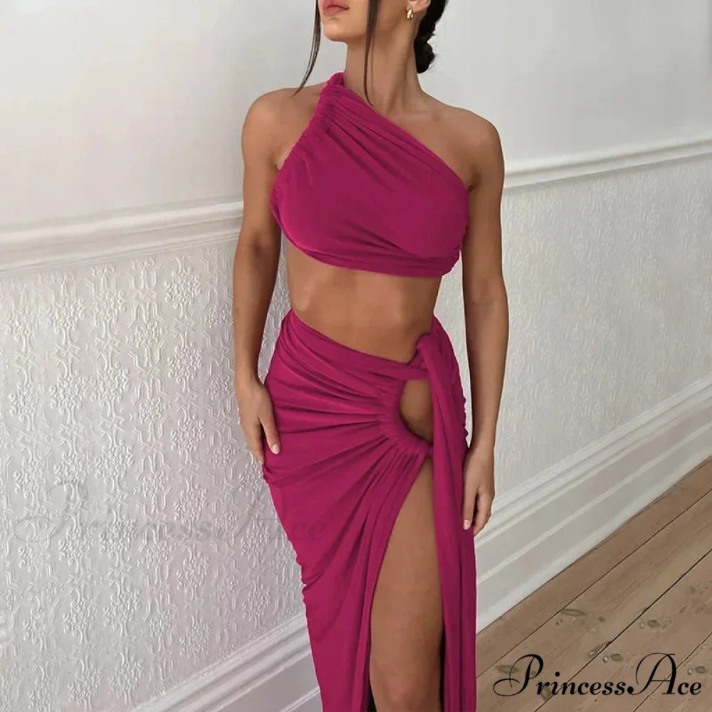 Fashion Asymmetric Sleeveless Maxi Dress Pink / S