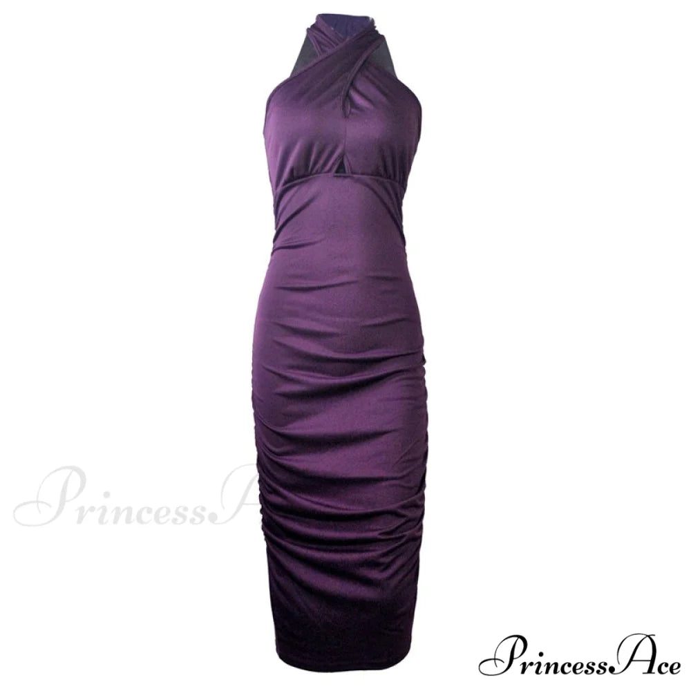 Fashion Backless Bodycon Knee-length Party Dress Purple / S