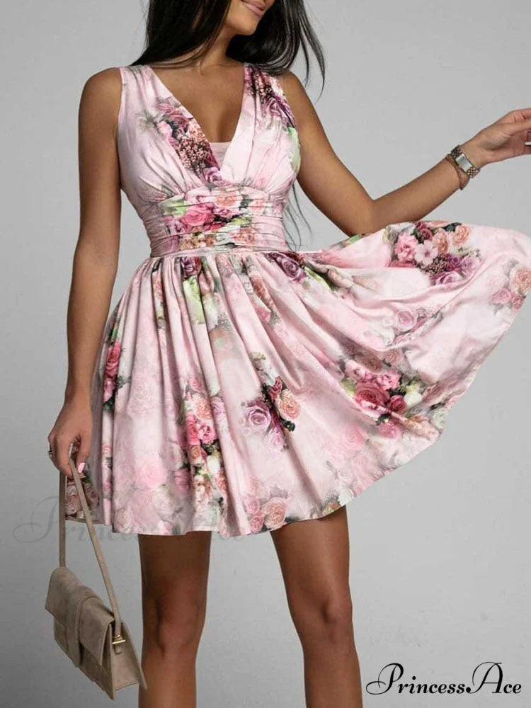 Fashion Backless Lace Trendy Up Waist Party Dress 01 Pink / S