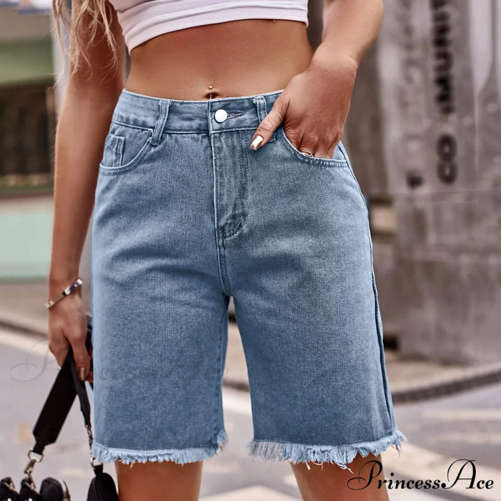 Fashion Casual Classic Retro Waist Streetwear Streetwear Stright Short Blue / S