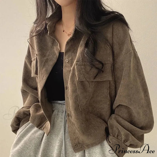Fashion Casual Comfy Corduroy Jacket Army Green / S