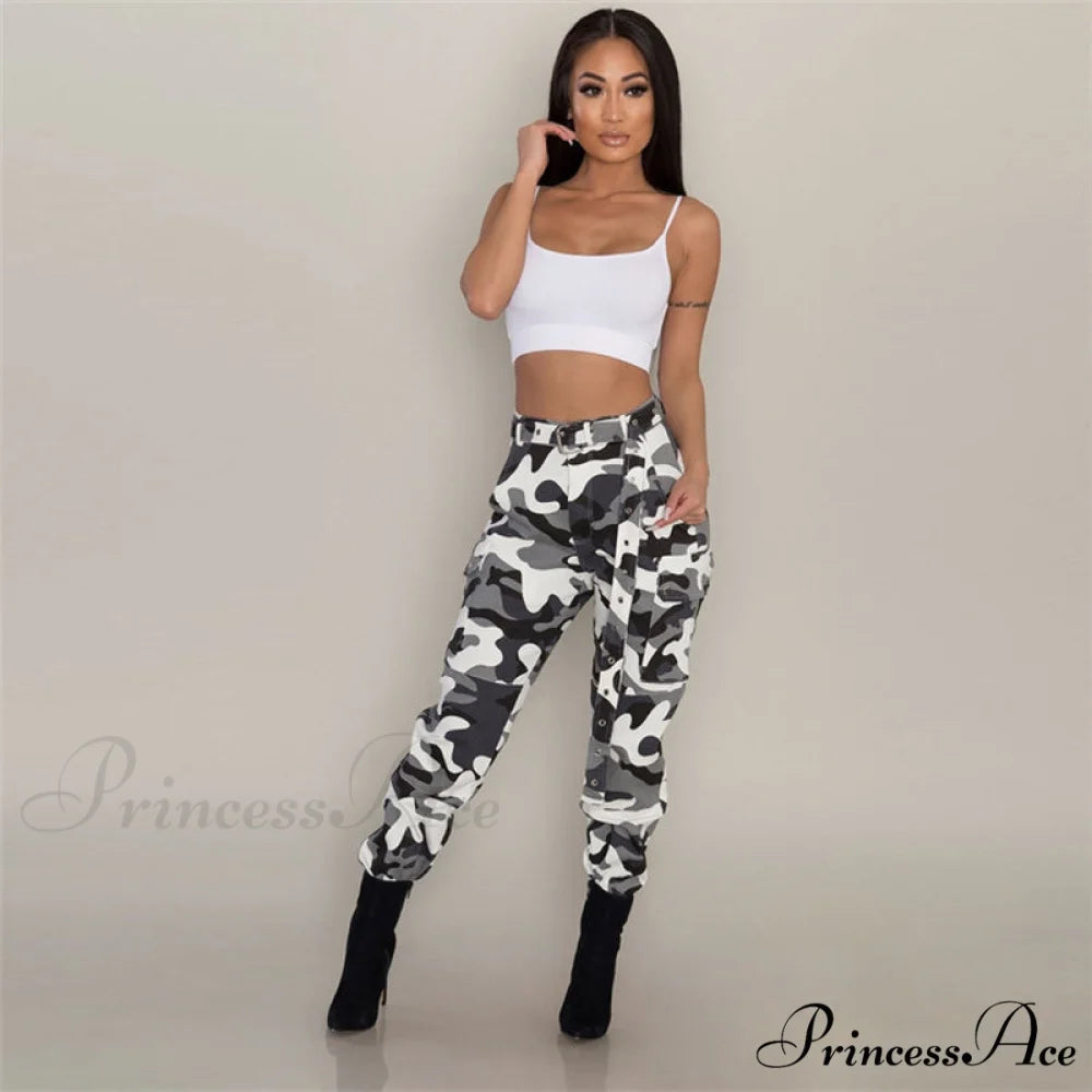 Fashion Casual Jogger Capris Pants camouflage white / S