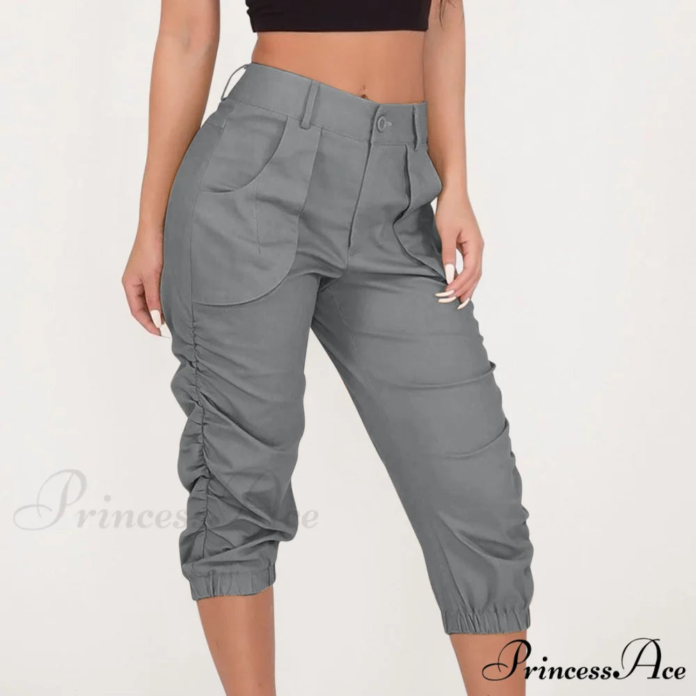 Fashion Casual Jogger Capris Pants Gray / S