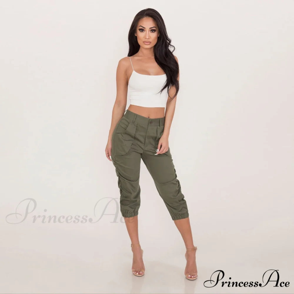 Fashion Casual Jogger Capris Pants Green / S