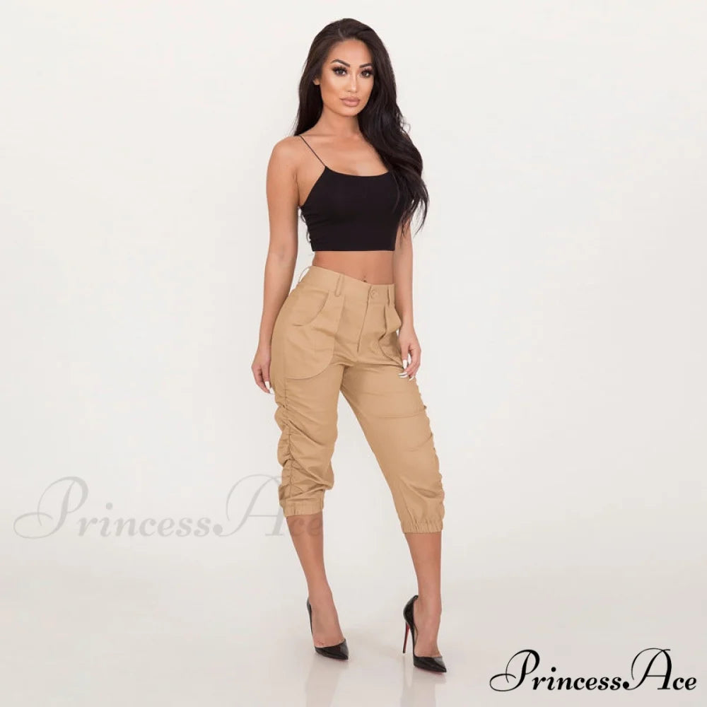 Fashion Casual Jogger Capris Pants Khaki / S