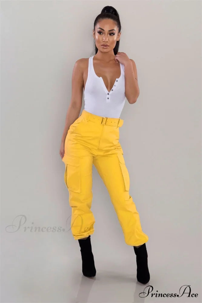 Fashion Casual Jogger Capris Pants long yellow / S