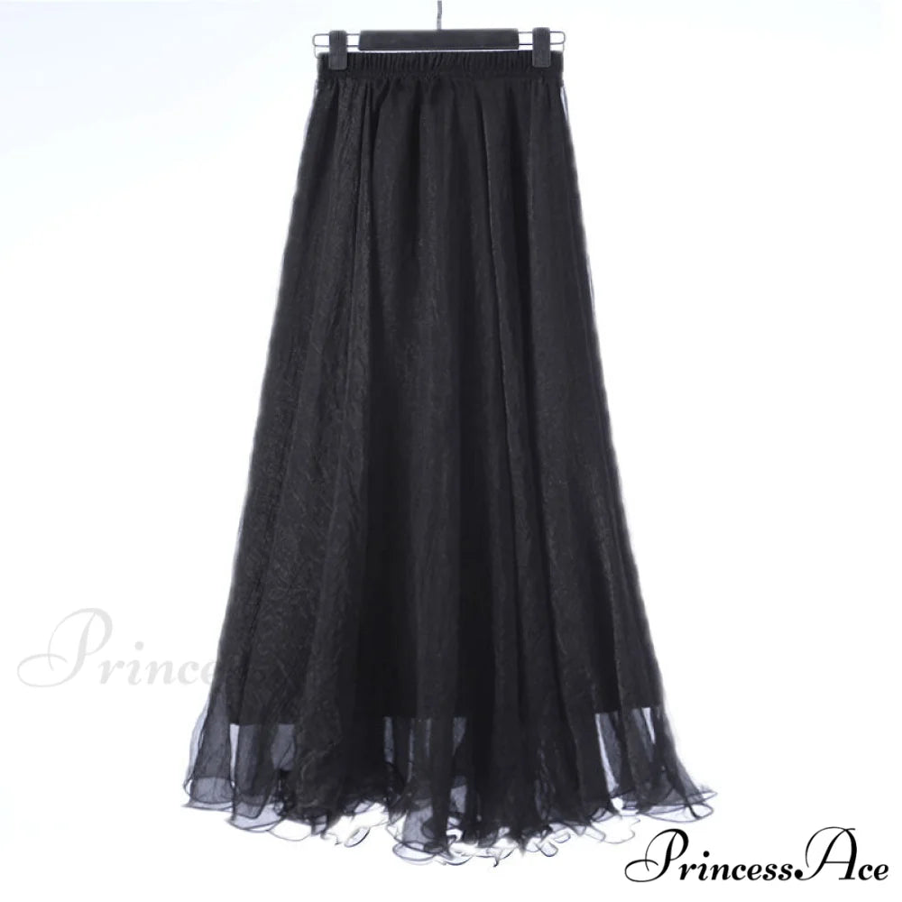Fashion Chiffon Long Skirts Black / 80CM Length