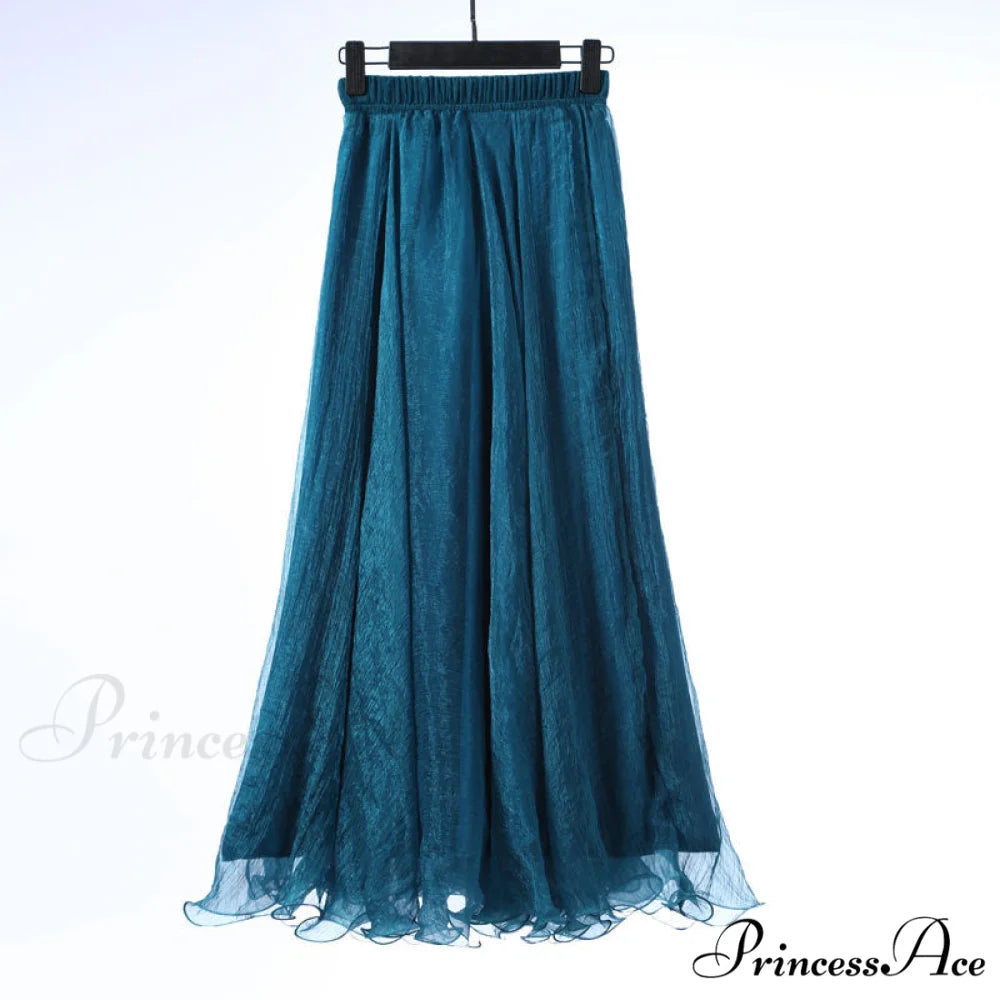 Fashion Chiffon Long Skirts Blue / 80CM Length