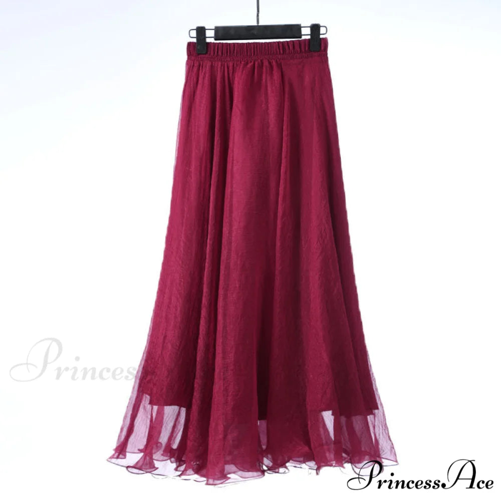 Fashion Chiffon Long Skirts Dark Red / 80CM Length