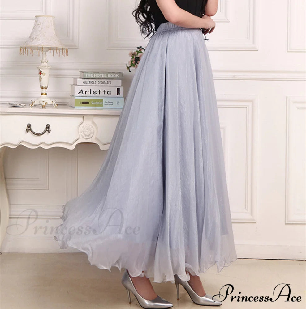 Fashion Chiffon Long Skirts Gray / 80CM Length