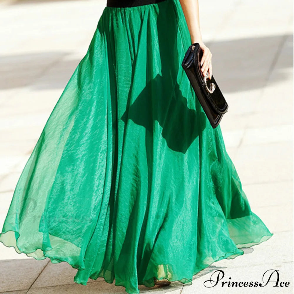Fashion Chiffon Long Skirts Green / 80CM Length