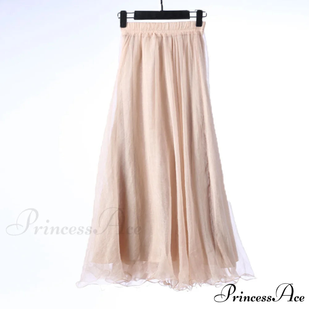 Fashion Chiffon Long Skirts Khaki / 80CM Length