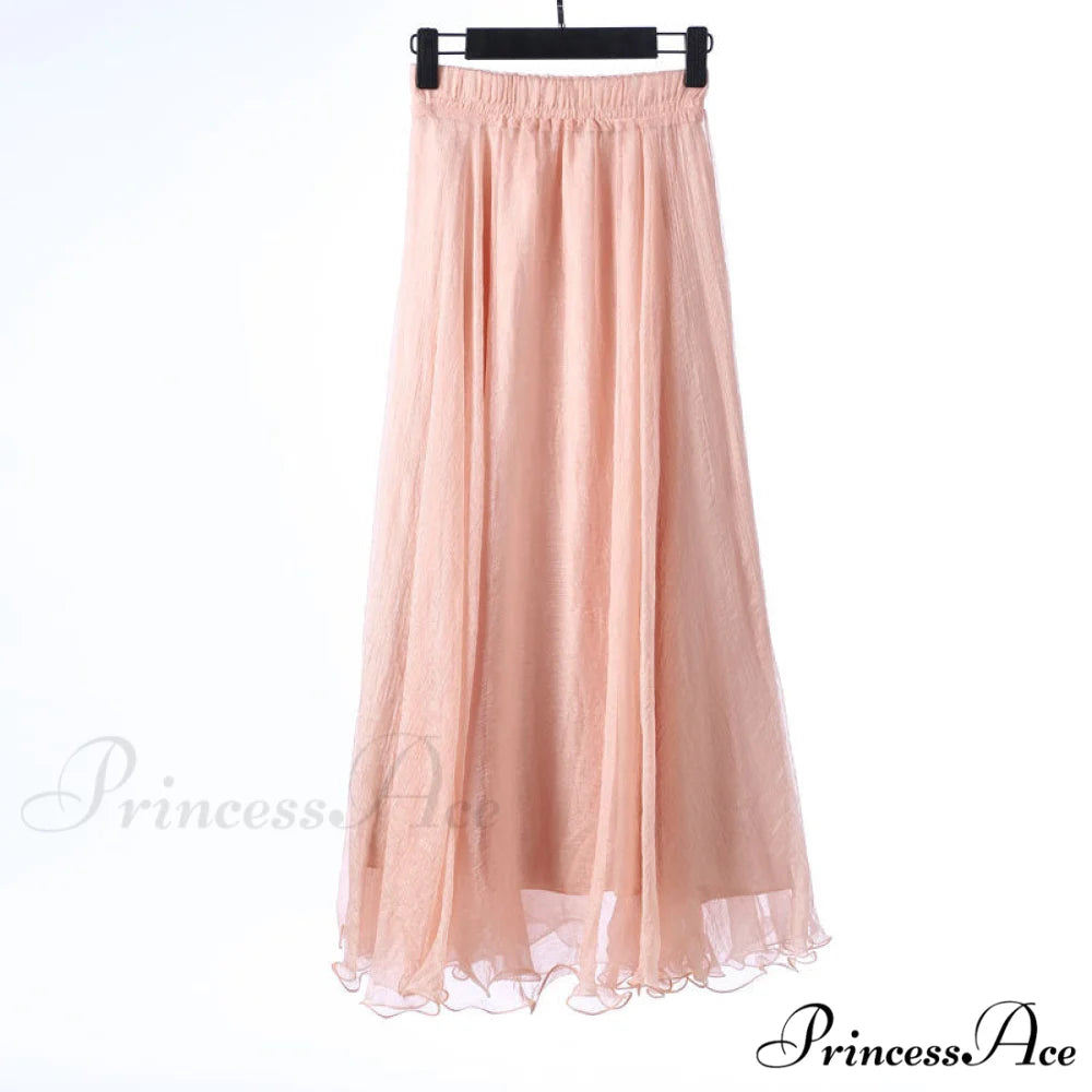 Fashion Chiffon Long Skirts Pink / 80CM Length