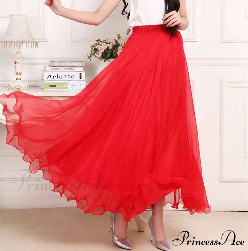 Fashion Chiffon Long Skirts Red / 80CM Length