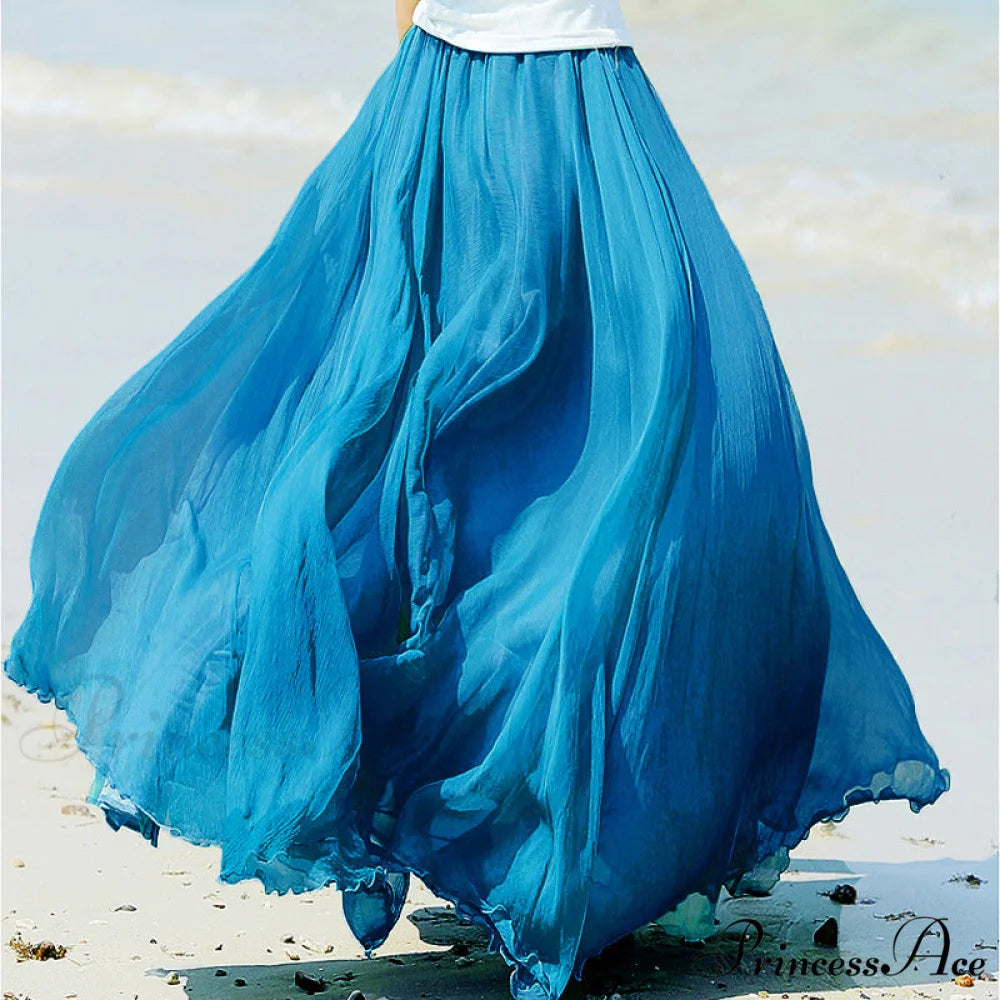 Fashion Chiffon Long Skirts Royal Blue / 80CM Length