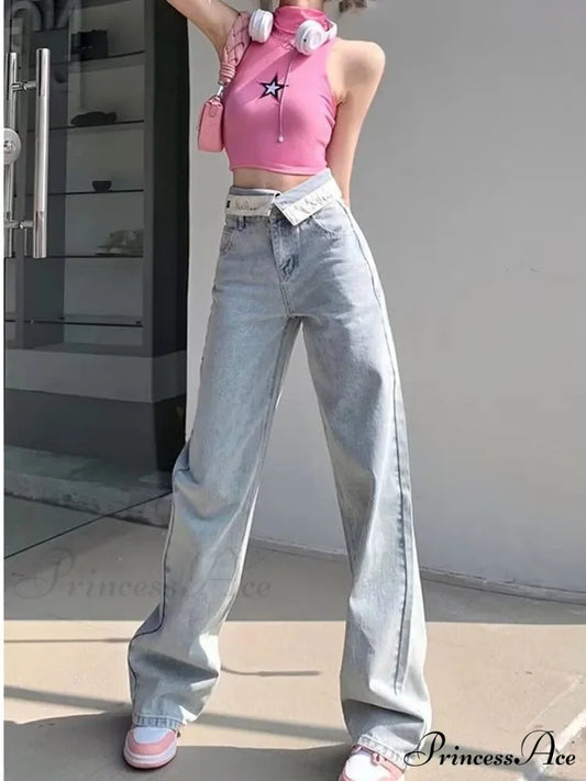 Fashion Clothes for Teenagers Y2k Aesthetic Clothing Women’s Slacks Vintage Harajuku Autumn Jean Sky Blue / XS