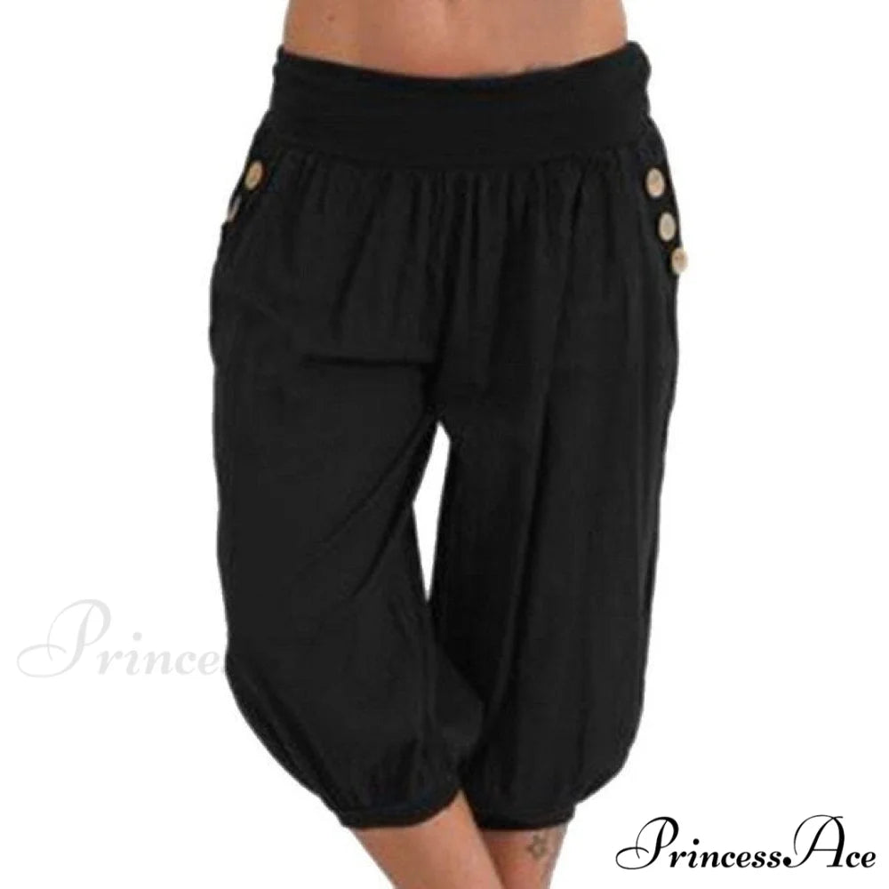 Fashion Cotton Linen Shorts black / XL