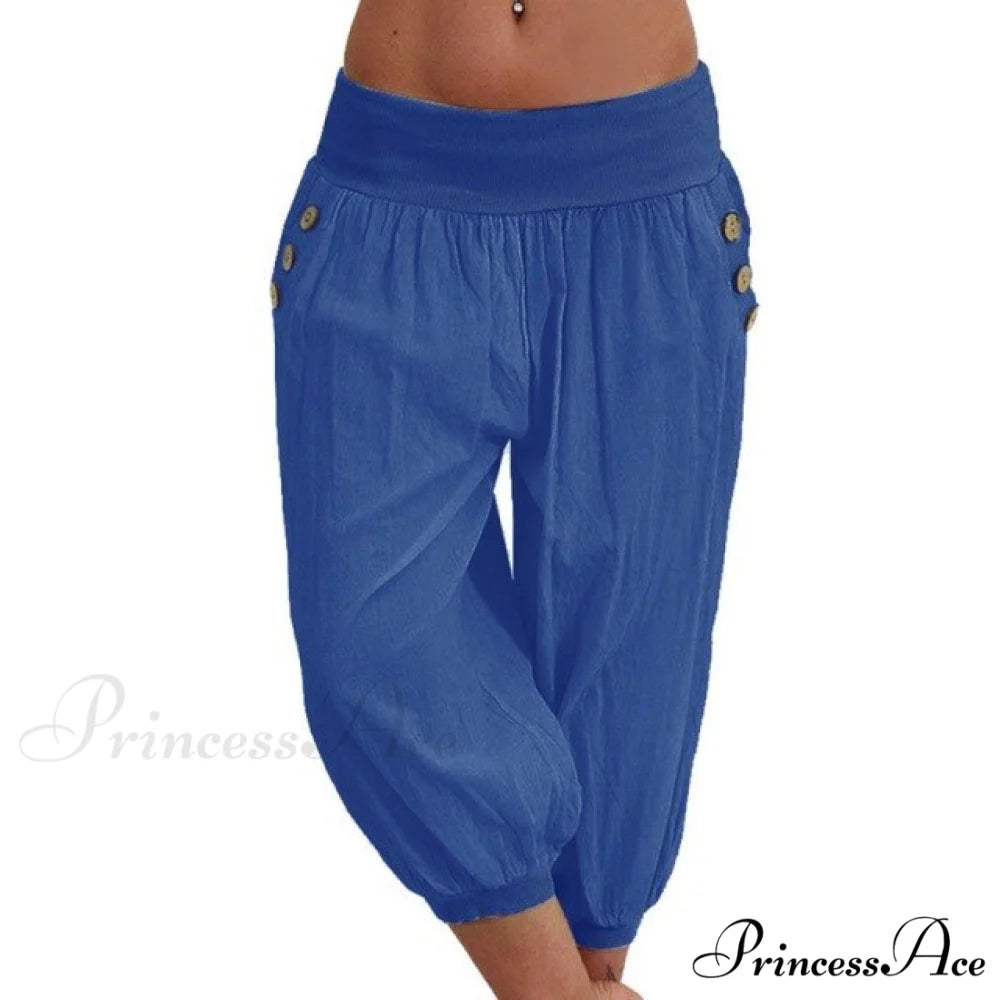 Fashion Cotton Linen Shorts blue / XL