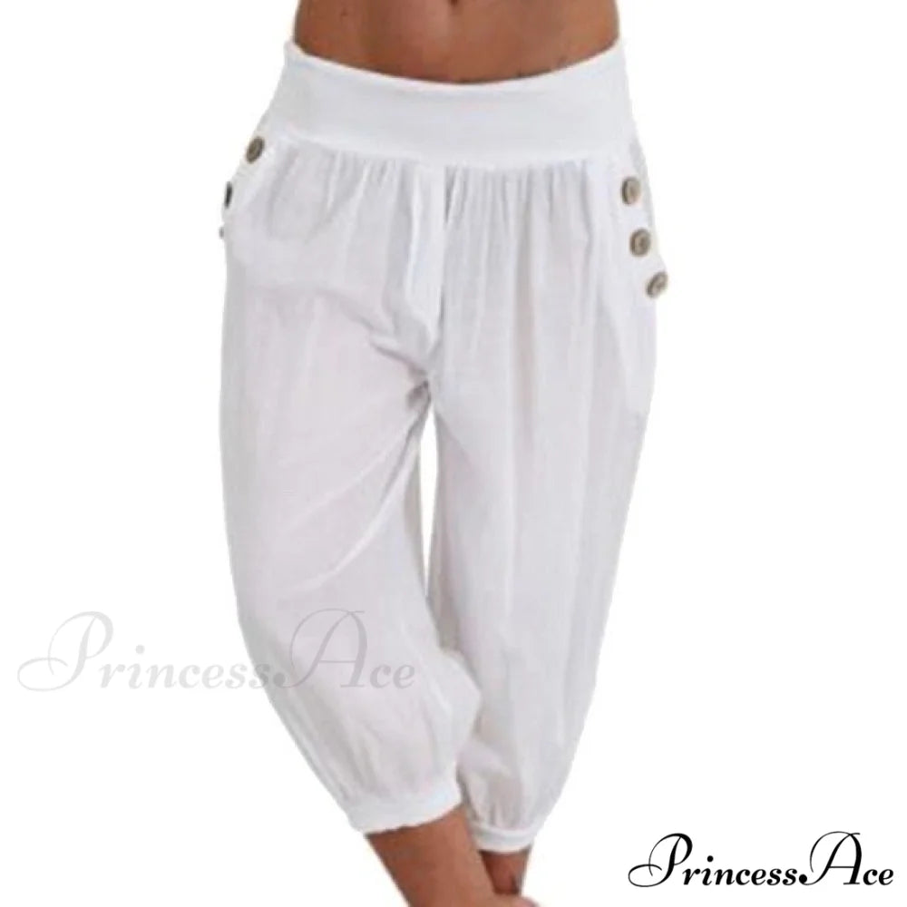 Fashion Cotton Linen Shorts white / XL