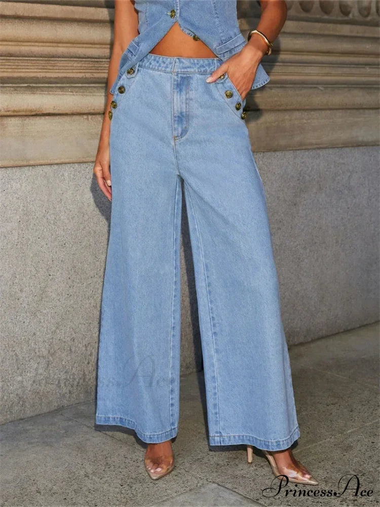 Fashion Denim Wide Leg Workplace Two Piece Set officetwopieceset-250223