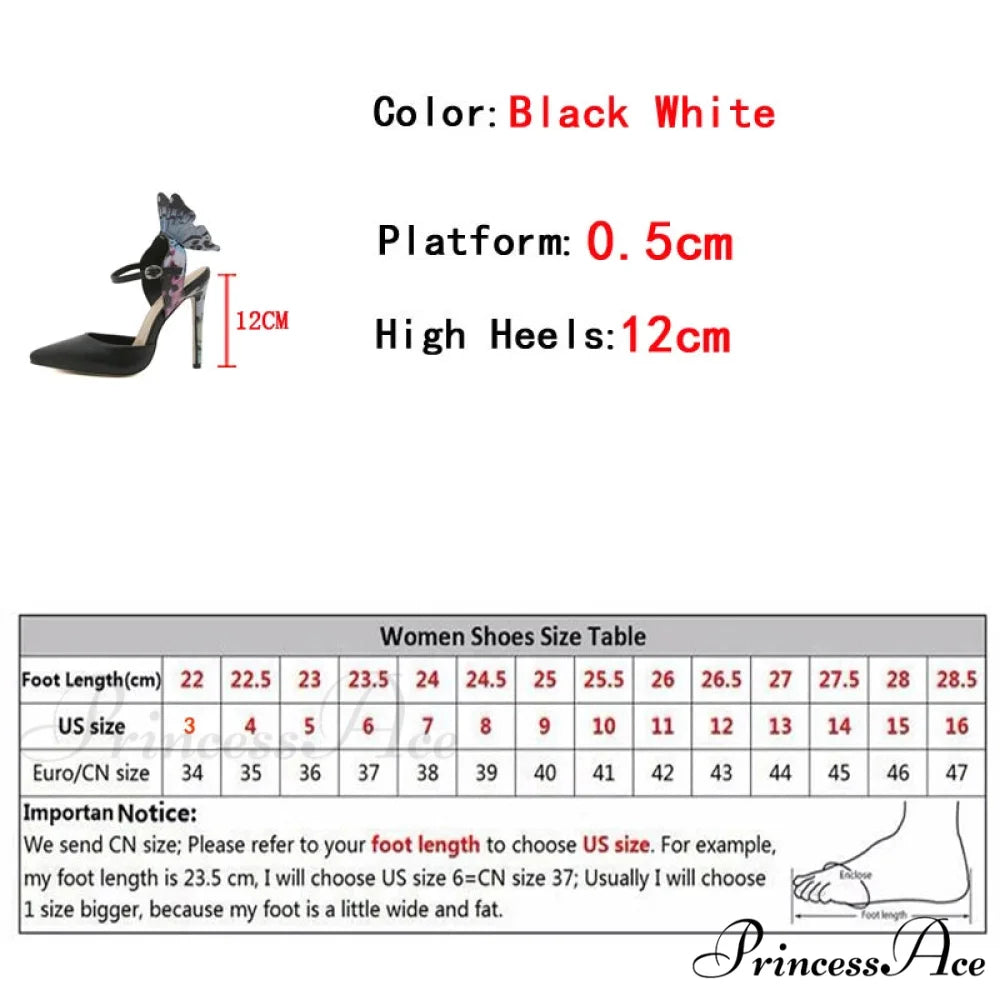 Fashion Design Butterfly Ankle Strap Women Pumps Mules Sandals Pointed Toe 12CM Stiletto High Heels Party Prom Shoes