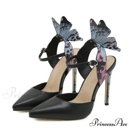 Fashion Design Butterfly Ankle Strap Women Pumps Mules Sandals Pointed Toe 12CM Stiletto High Heels Party Prom Shoes