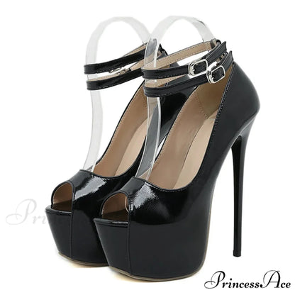 Fashion Design Double Buckle Strap Platform Sandals Women Pumps Peep Toe 16.5CM High Heels Stripper Shoes White Black
