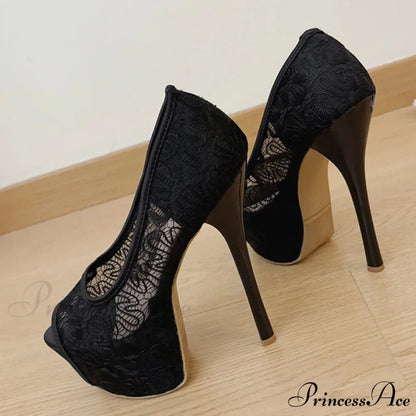 Fashion Design Embroidery Mesh Platform Pumps Women Sexy Slingback Peep Toe Pink High Heels Wedding Banquet Shoes