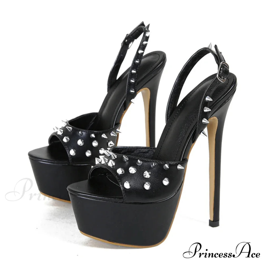 Fashion Design Metal Rivet Back Buckle Strap Platform Sandals Women Wedding Banquet Shoe Peep Toe Stripper High Heels